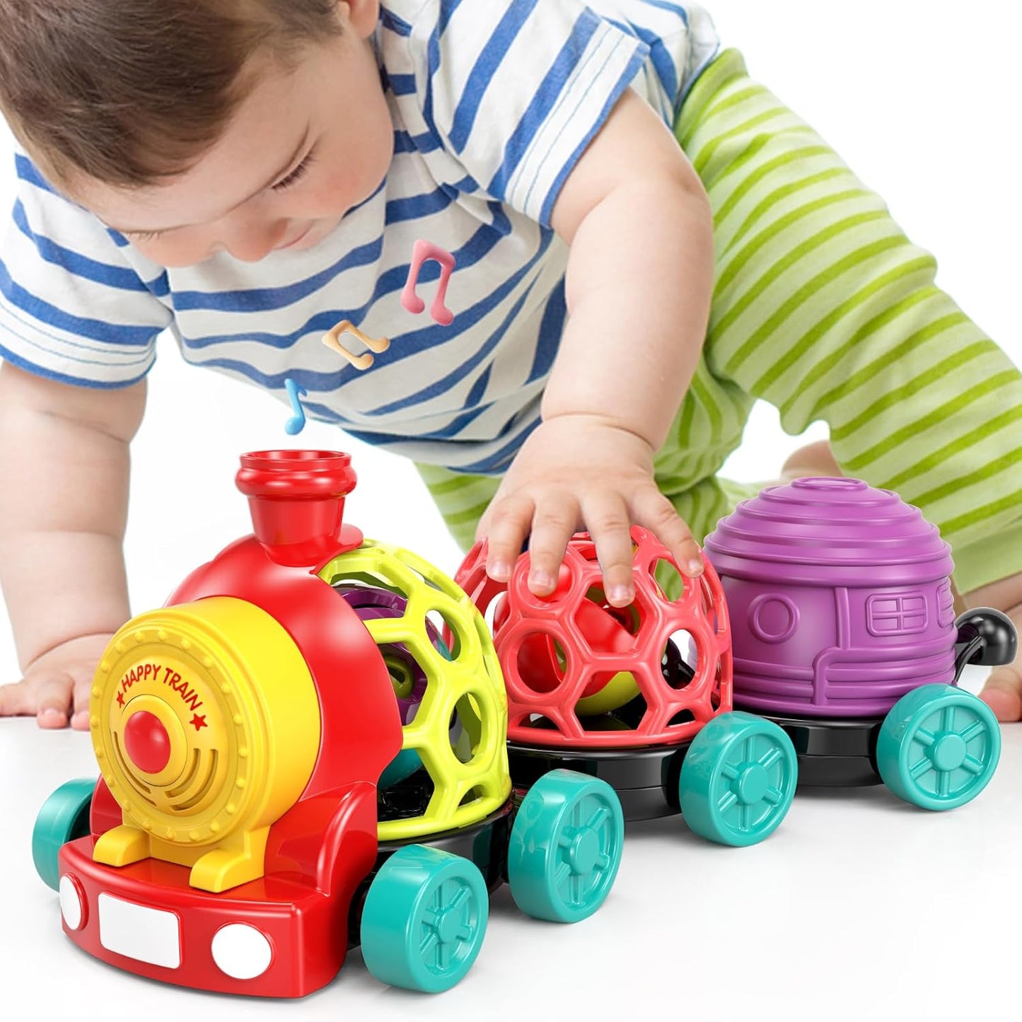 MOONTOY Toddler Train Toys for 1 Year Old Boy Birthday Gift Easter Basket Stuffers, Musical Push Go Baby Car Toys for Toddlers 1-3 0-2, Baby Boy Toys 6-12 Month, Infant Rattle 5 6 7 8 9 10 11 12 Month
