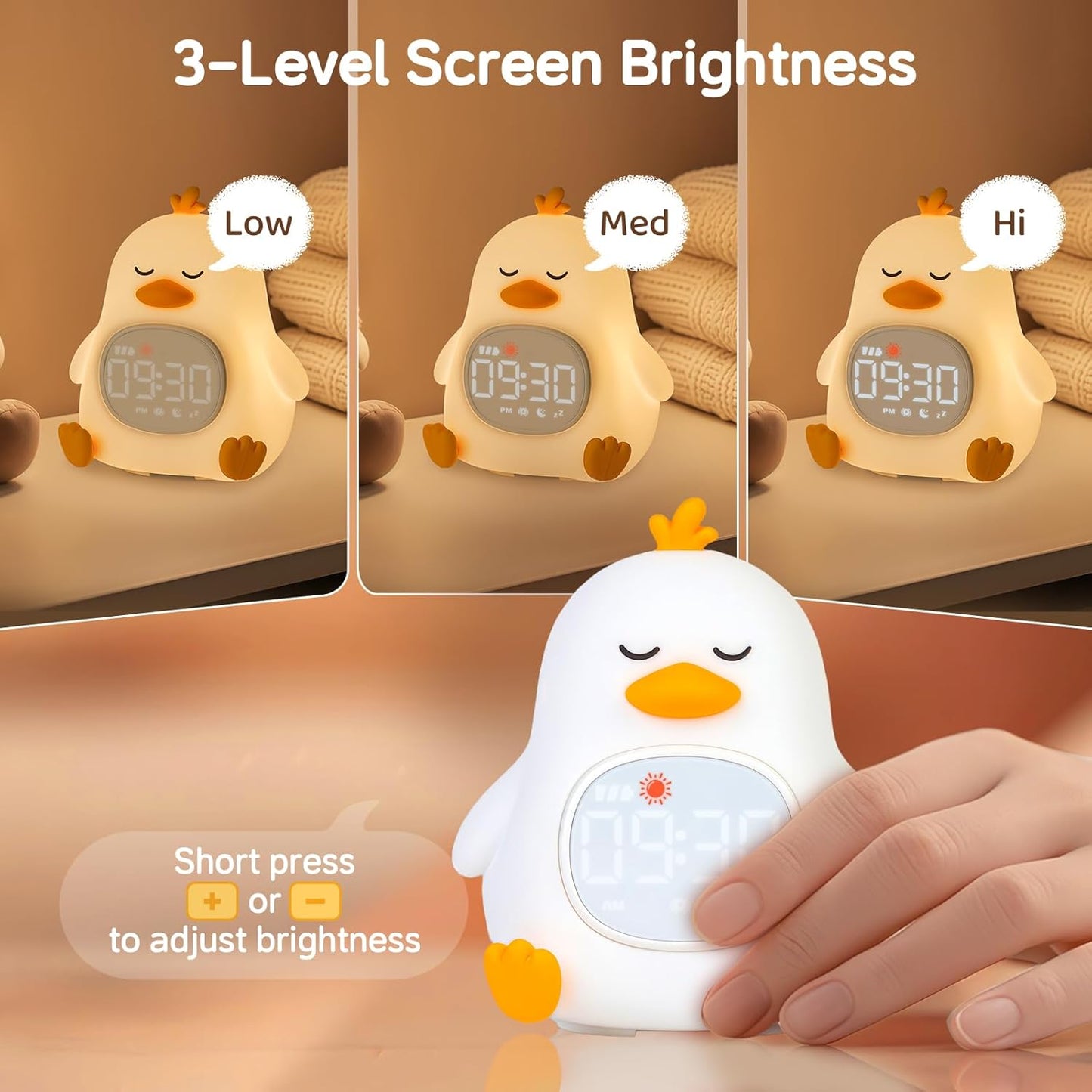 Alarm Clock for Kids with Night Light, Sleep Training Clock Time to Wake Clock, Rechargeable Silicone Light for Bedroom, Perfect Sleep Companion for Boys Girls, Sleepy Duck