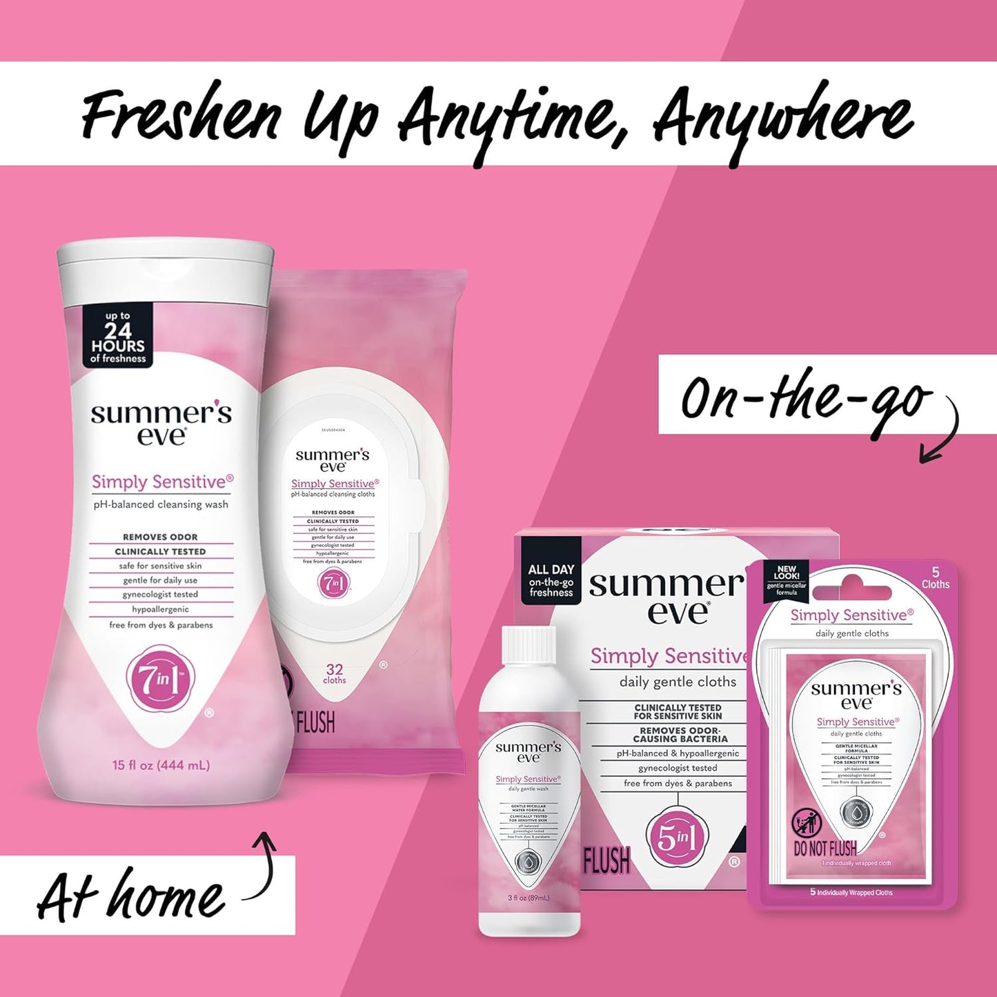 Summer's Eve Simply Sensitive Daily Gentle Feminine Wipes, Removes Odor, pH Balanced, 32 count