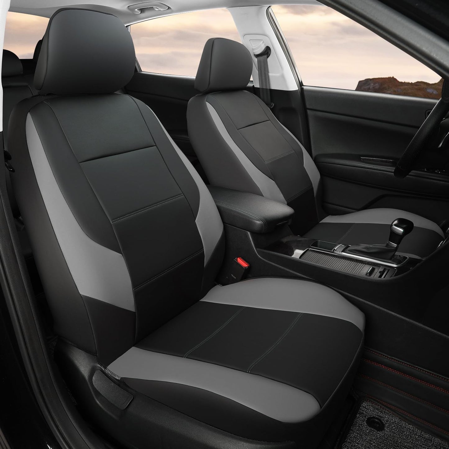GIANT PANDA Front Car Seat Cover for Kia, Leather Bucket Seat Protectors Waterproof, Custom Fit Kia Sorento Sportage Forte Telluride K5 Seltos Soul Optima Carnival (2-Pack Gray)