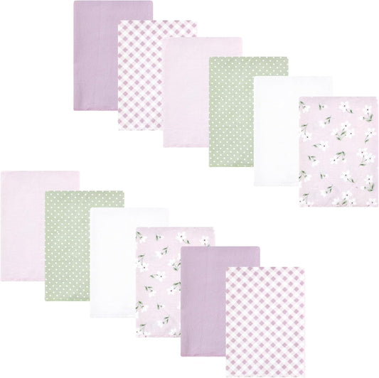 Luvable Friends Hudson Baby Flannel Burp Cloths 12pk, Purple Floral
