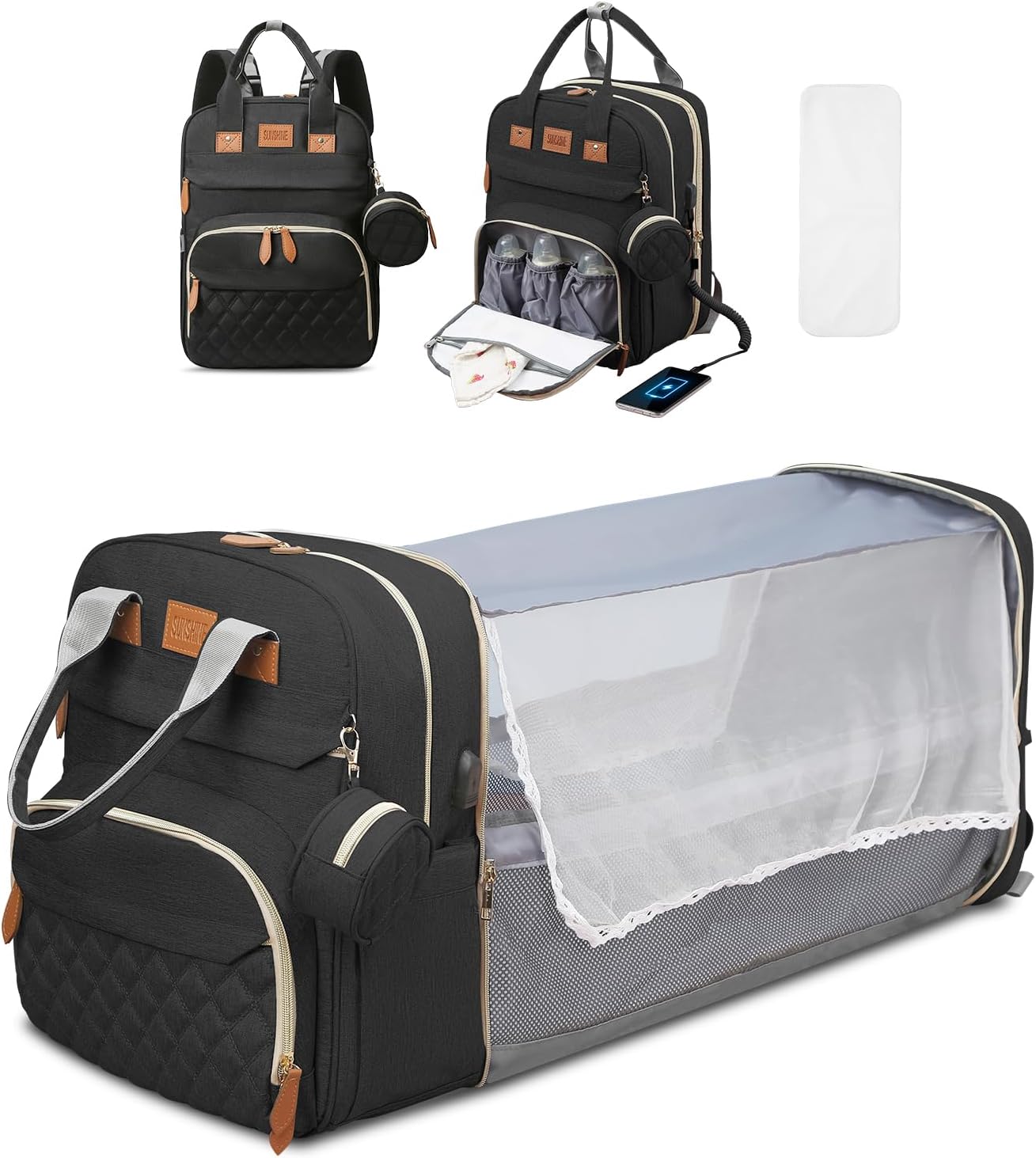 Diaper Bag Backpack, Large Diaper Bag with Changing Station, Baby Bag, New Mom Gifts, Lightweight Waterproof Unisex Diaper Bag with Insulated Pockets and USB Charging Port, Black