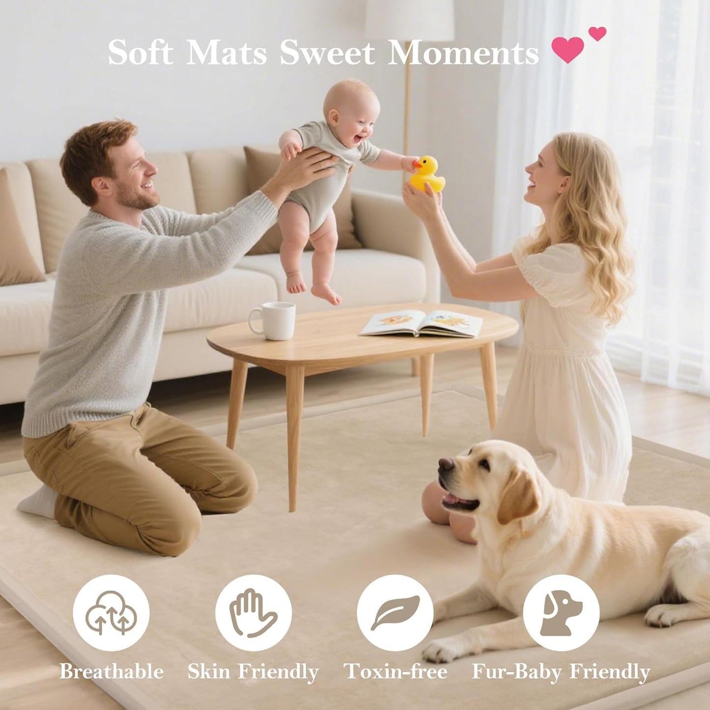 Ultra Soft Baby Play Mat for Floor, 50 X 50x 1.3" Memory Foam Playpen Mat,Tummy Time Mat with Non-Slip Backing, Baby Crawling Mat Child Nursery Rug for Infant, Toddlers, Kids (Beige)