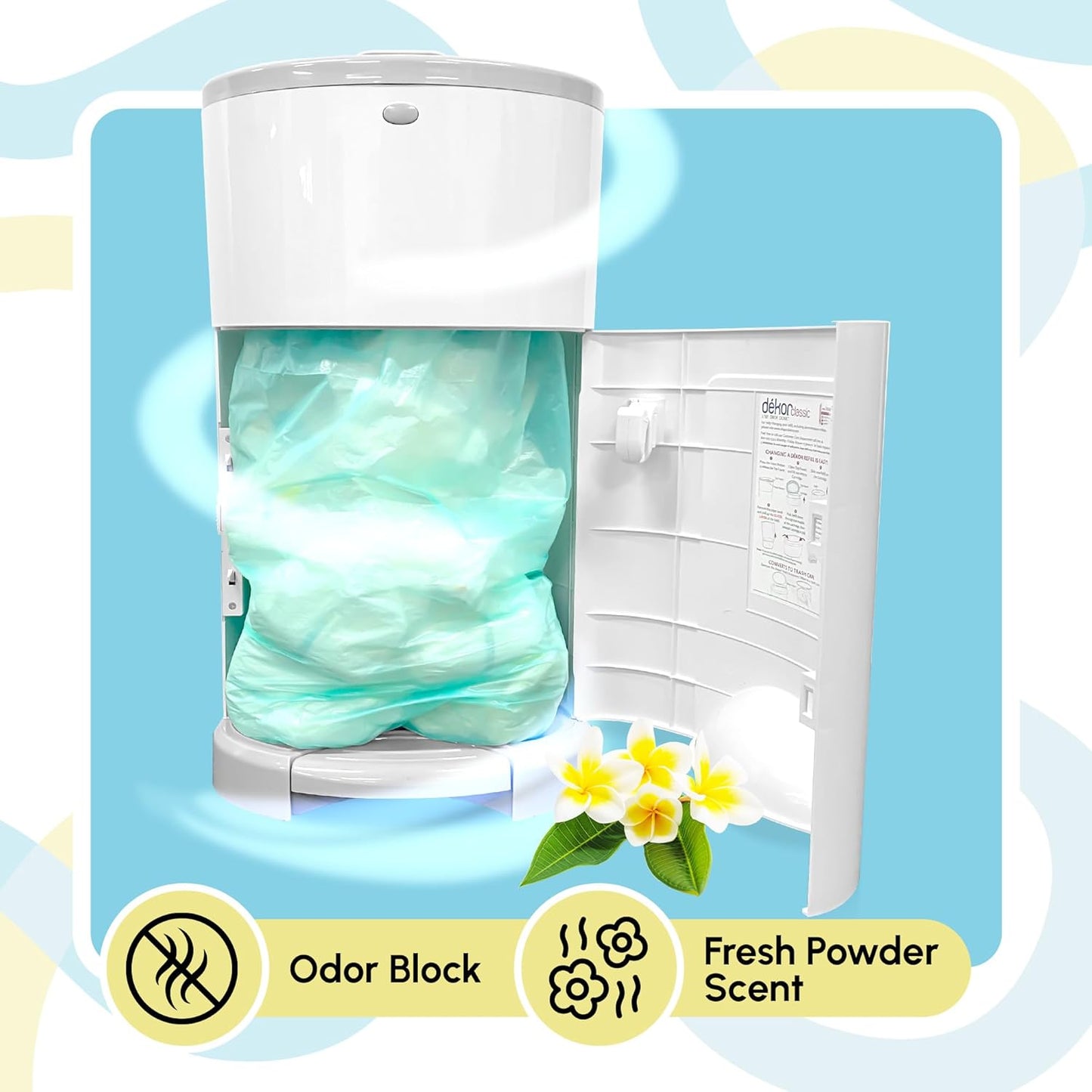 Reli. Diaper Pail Refill Bags, Compatible with Dekor Classic (5 Pack) | Diaper Dekor Refills w/Powder Fresh Scent | Odor Blocking, Strong, Easy Replacement Bags | Holds up to 2475 Diapers