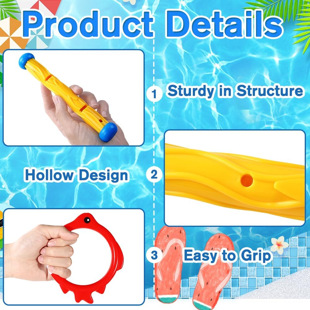 10PCS Pool Diving Swim Toys Colorful Underwater Training Sinking Throwing Dive Rings Sticks for Kids Summer Pool Swimming Party Favor Games