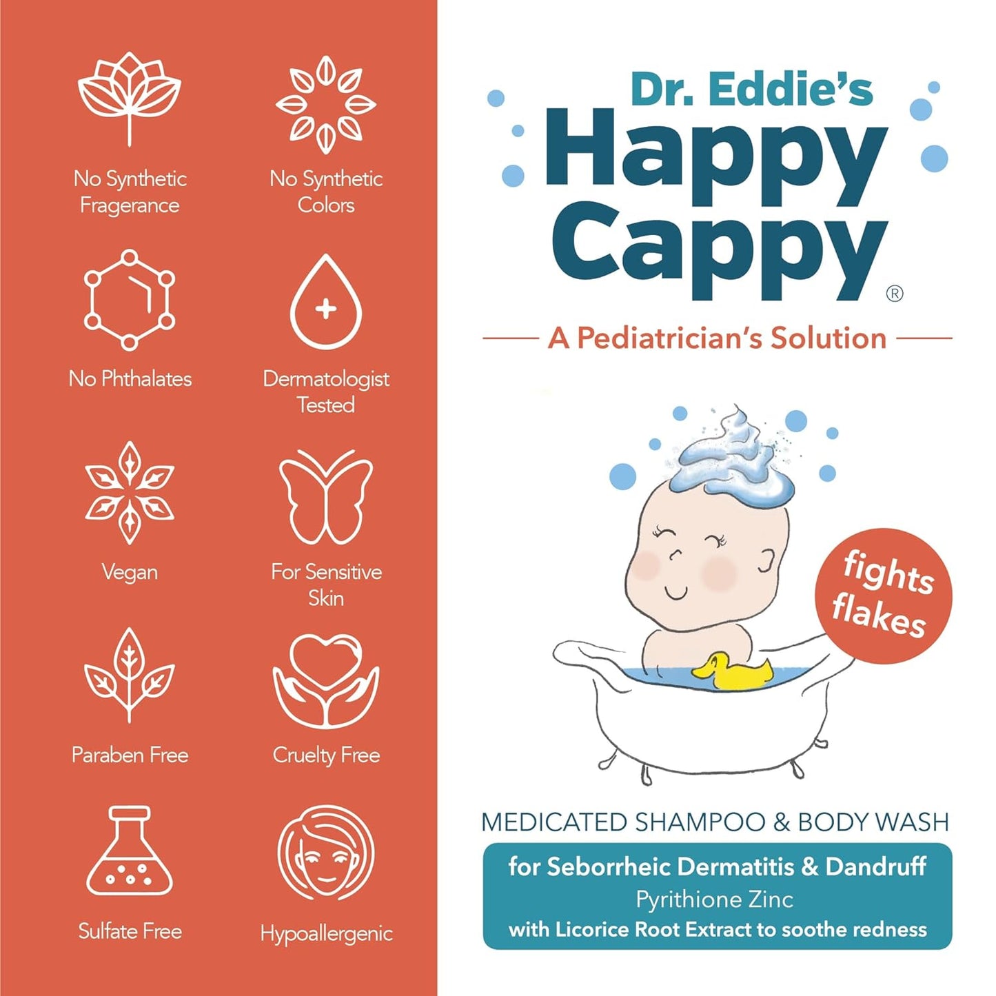 Happy Cappy Medicated Shampoo and Body Wash- Baby Dandruff Shampoo, Helps Cradle Cap and Seborrheic Dermatitis, Reduces Redness, Dermatologist Tested, Fragrance-Free- 8 Fl Oz (Pack of 4)