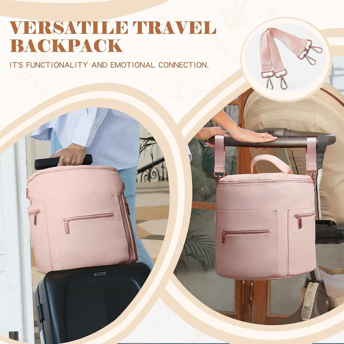 miss fong Pink Diaper Bag Backpack Baby Diaper Bag, Large Leather Diaper Backpack with 16 Pockets Travel Diaper Bag with Diaper Changing Pad,Pink Baby Backpack Stroller Straps & 2 Insulated Pockets