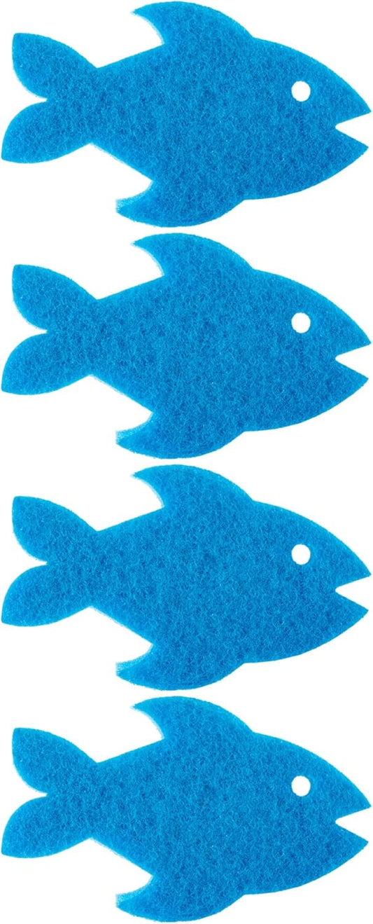 Vigar Pet Dish Sponge, Set of 4 Blue Fish-Shaped Scrub Sponges for Cat Bowls, Ideal for Stainless Steel Cat Bowls and Plastic Cat Bowls, Non-Scratch
