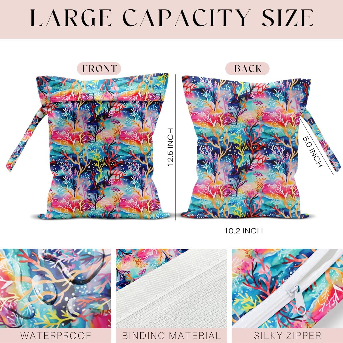 Wet Bag for Swimsuit, Beach Travel Essentials Wet Dry Bag, for Sunscreen Toiletry Dirty Clothes Yoga Gym Diaper, Friends Summer Beach Vacation Gifts. Colorful coral