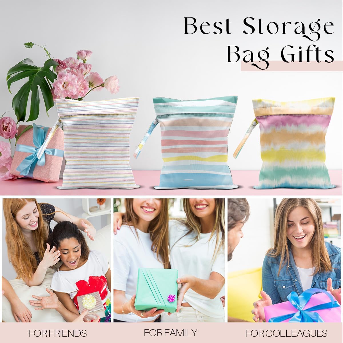 3 Pcs Wet Bag, Wet Dry Bag, Waterproof Bag, Small Laundry Bag, Wet Bag for Pool, Beach, Swimsuit, Makeup Bag, Diapers,Cruise Ship Essentials,Rainbow Gifts, Beach Accessories Travel for Women