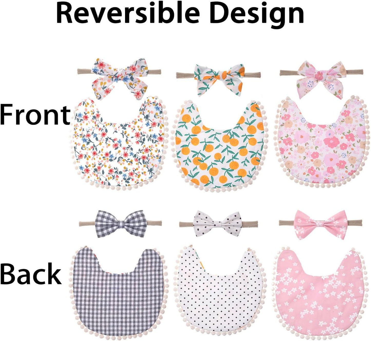 Baby Girls Floral Print Bibs, Reversible Burp Cloth Set for Newborn Infant Toddlers
