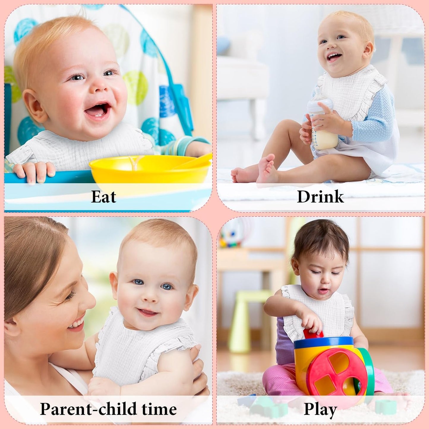Kenning 18 Pcs Muslin Drool Baby Bibs Baby Girl Ruffle Bibs Absorbent Cotton with Snap Button for Boys Girls