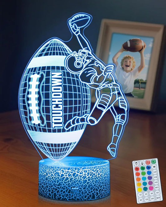 American Football Lamp, 16 Colors Touchdown Night Light - Remote Control, Timer Tpye-C Dimmable, LED 3D Light Illusion, Football Room Decor for Boys