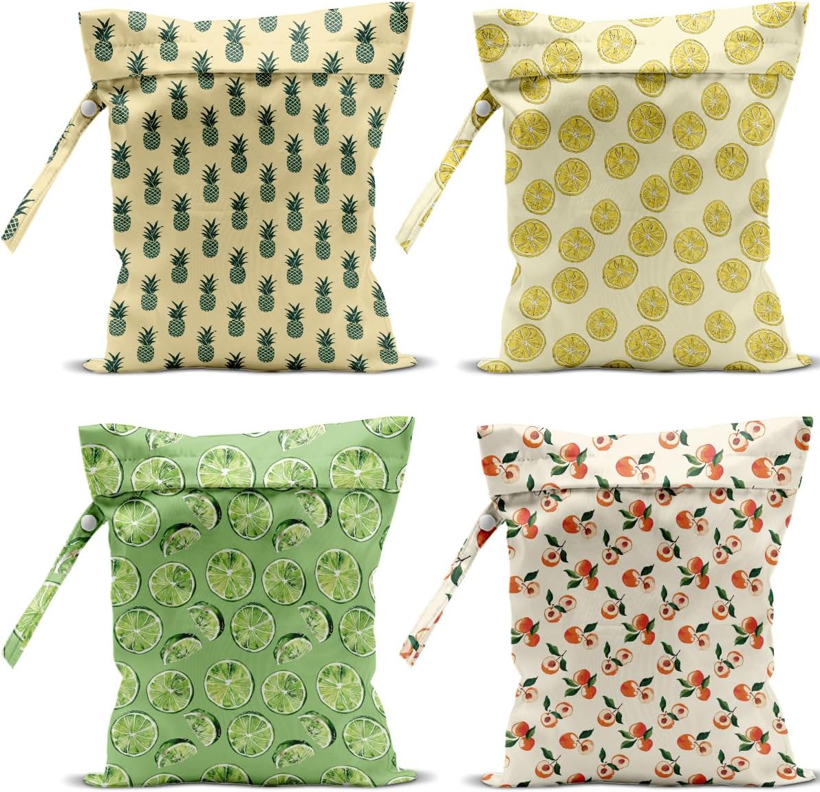 4 Pack Cute Fruit Wet Bag Waterproof Washable Reusable Wet Dry Bag for Swimsuit Dirty Clothes Cloth Diaper Travel Beach Pool Yoga Gym Toiletries Travel Beach Essentials Lemon Pineapple Peach