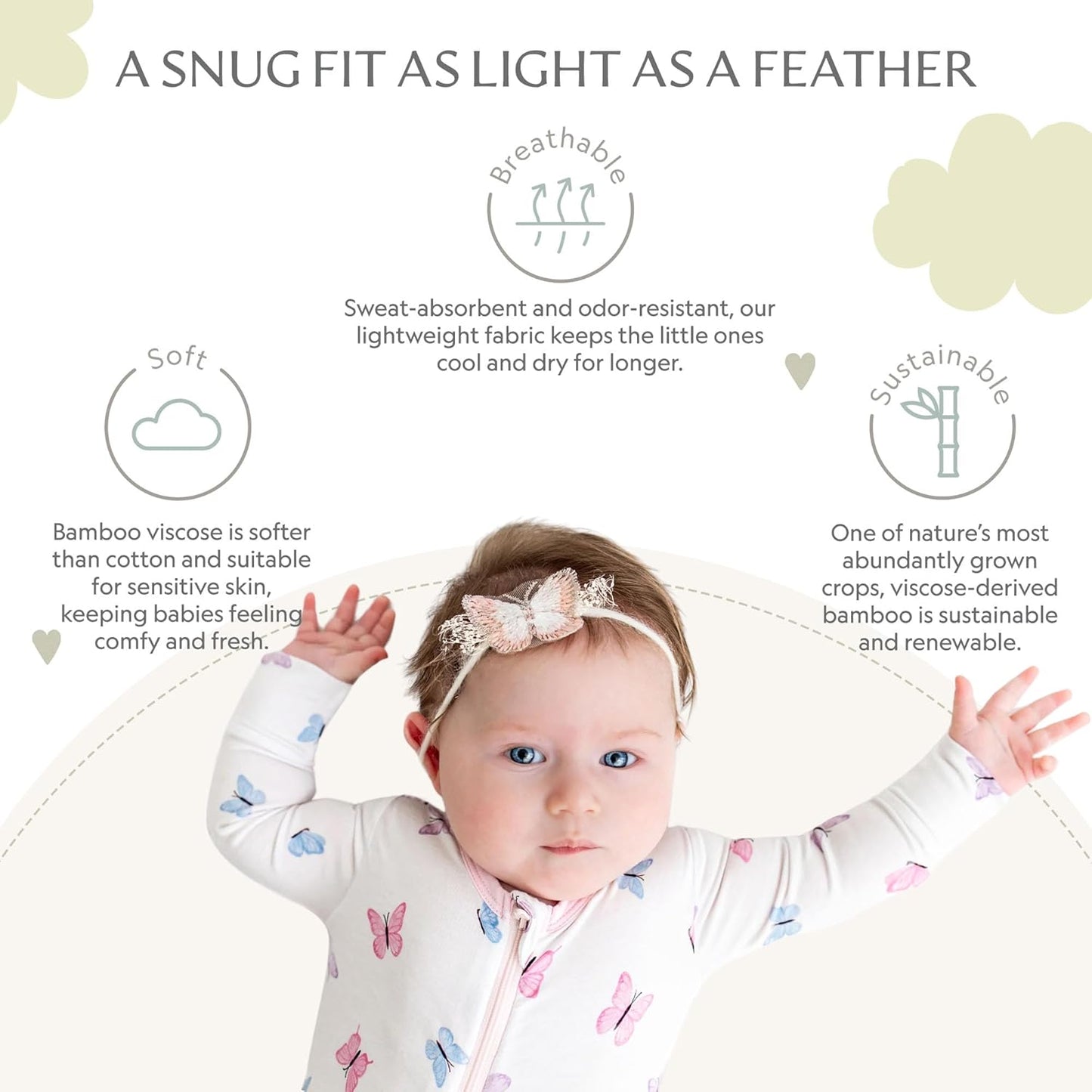 Bamboo Little Soft Baby Footie Pajamas, Baby Clothes, Newborn Sleepers, 95% Viscose and 5% Spandex, 0-24 Months