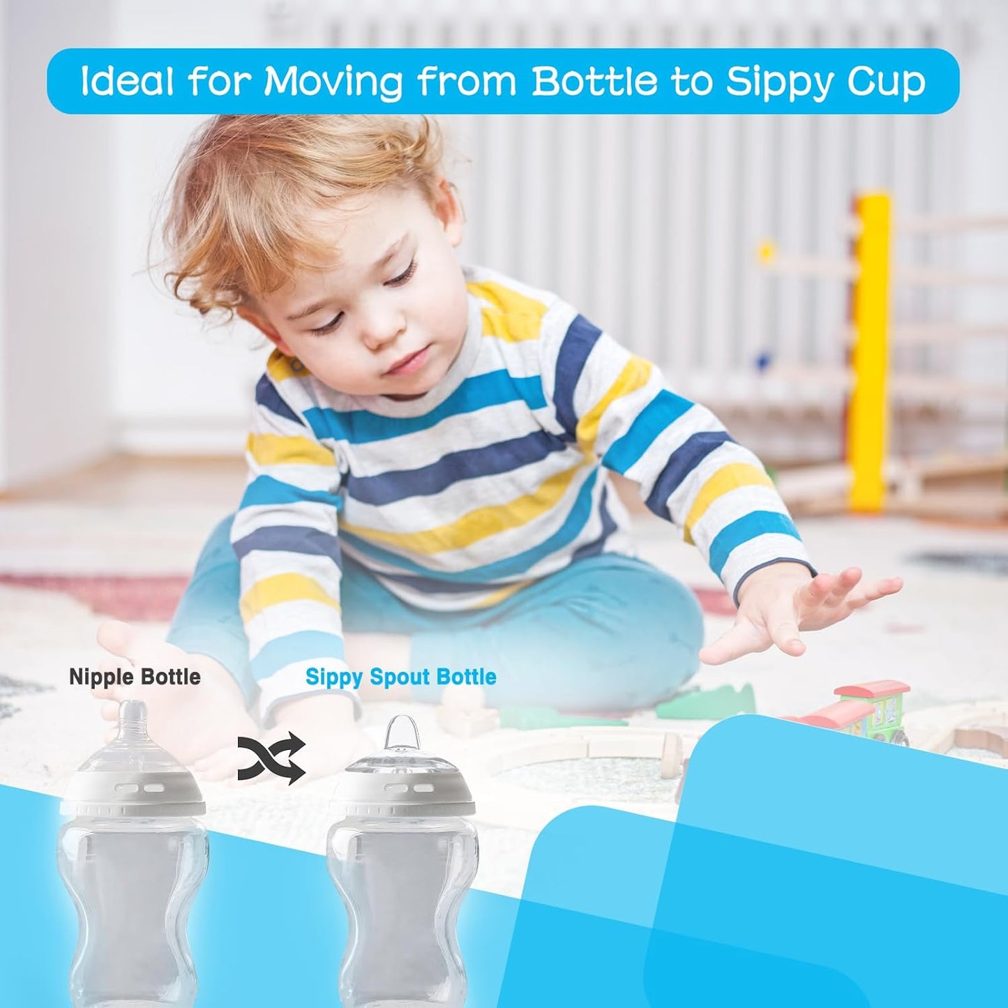 4Pcs Sippy Spouts Nipples Compatible with Natural Start Anti-Colic Bottles & C to Bottles, Soft Silicone Bottle Replacement Nipple Spout Nipples, BPA-Free, 6m+, Variable Flow