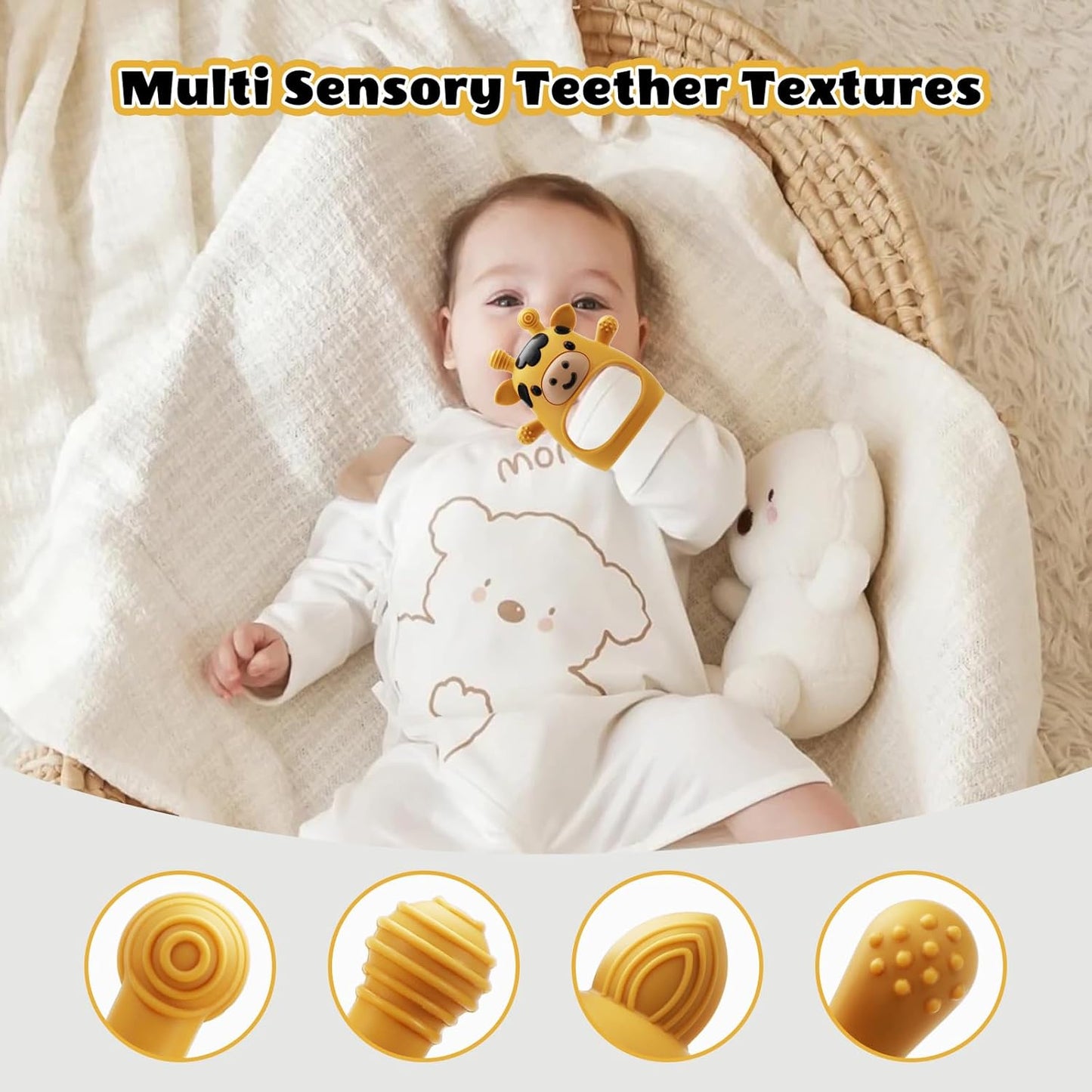 2 Pack Baby Teething Toys for 3-6 6-12 Months, Food Grade Silicone Infant Teether Mitten, Baby Essentials Teething Relief, Newborn Essentials Chew Toys for Sucking Needs