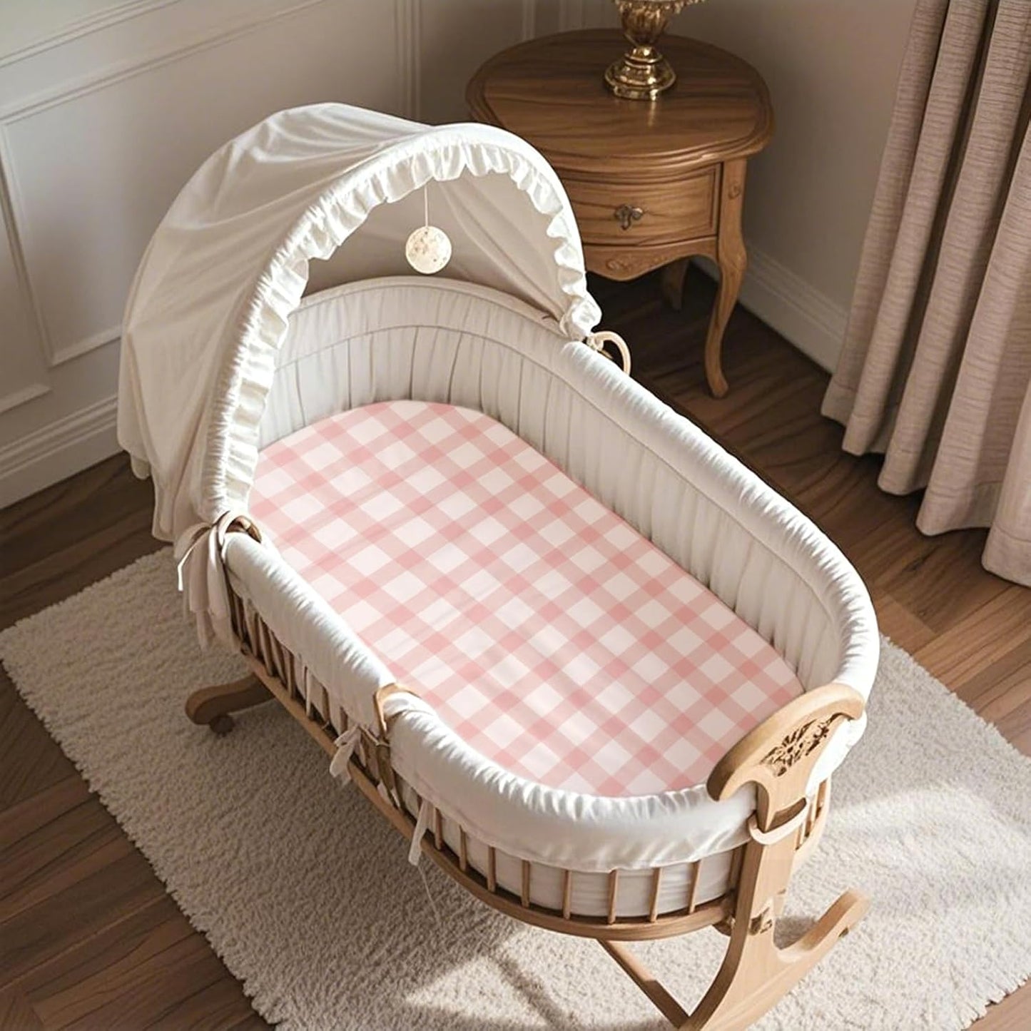 Bassinet Sheets 17" x 29" Fit for Halo BassiNest Swivel Sleeper and 4moms Mamaroo Sleep, 100% Jersey Cotton Super Soft and Breathable Bassinet Fitted Sheets for Baby, 3 Pack, Pink