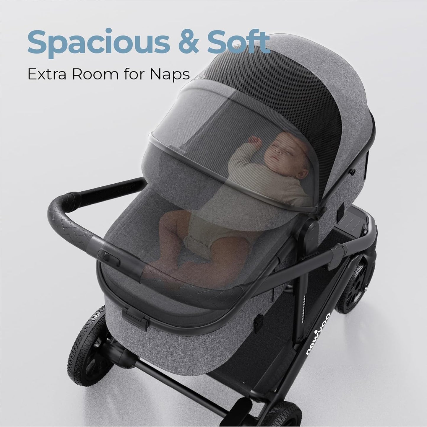 newyoo Bassinet Stroller for Baby, Nestro 516M, Convertible Infant Strollers w Reversible Seat & Cup Holder, 2-in-1 Rear-Facing Pram from Newborn to Toddler, One-Hand Easy Fold, Grey