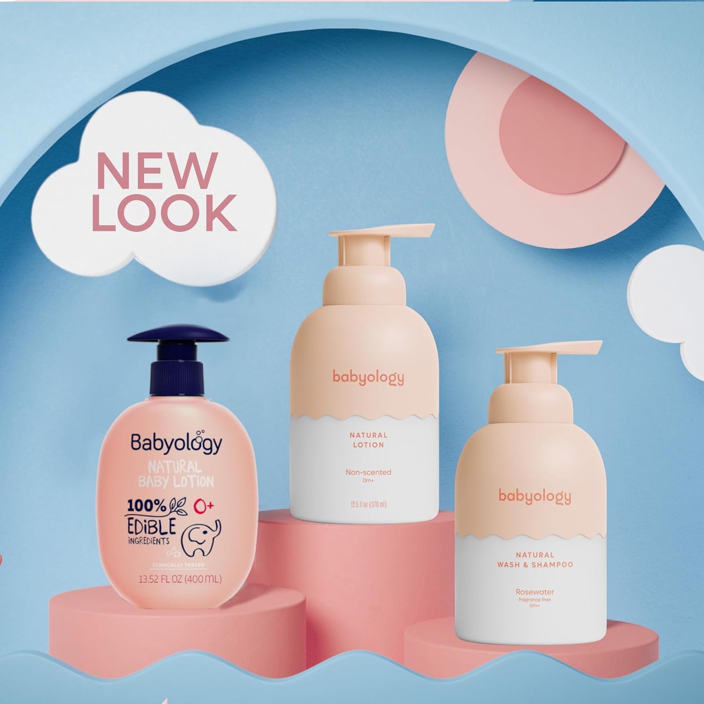 Babyology All Natural Baby Wash and Shampoo - 100% Edible Ingredients - with Organic Rose Water (Unscented) - 13,52 FL OZ - Good for Sensitive Skin - Non Toxic - Tear Free (Scents & Packs Vary)