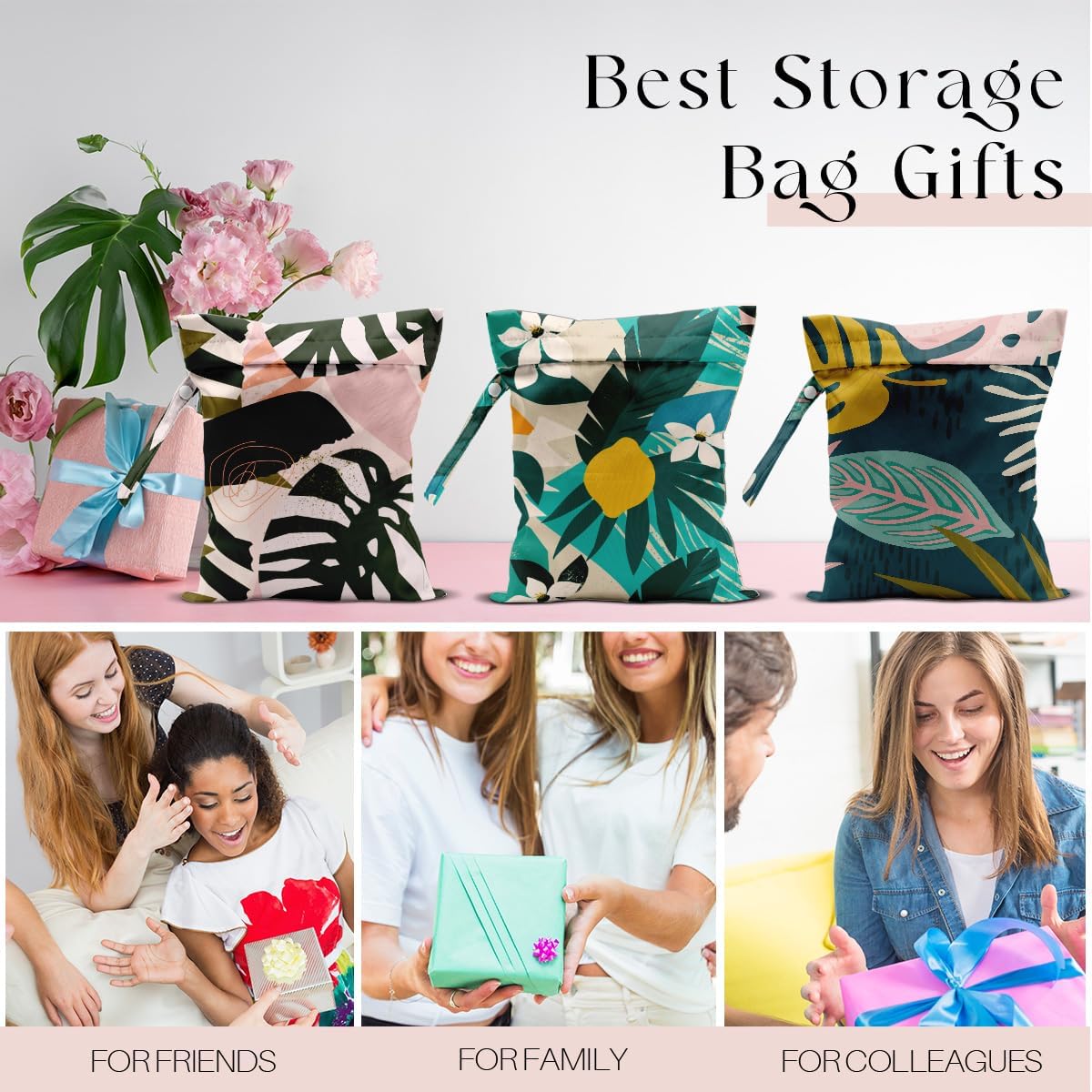 3 Pcs Wet Bag, Wet Dry Bag, Waterproof Aloha Bags, Small Laundry Bags, for Swimsuit, Pool, Travel, Beach, Diapers, Makeup Cruise Ship Essentials, Leaves Decor Travel for Women