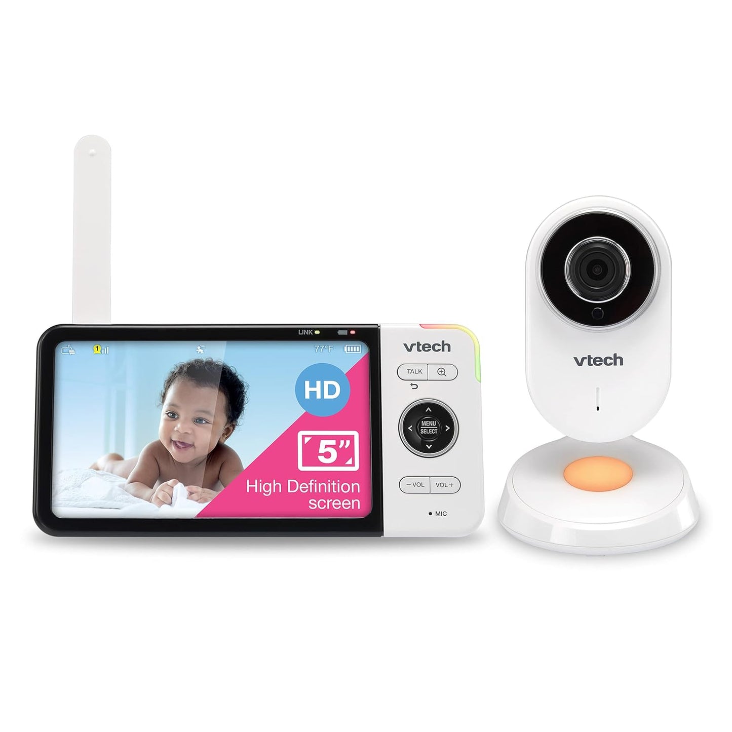 VTech VM818HD Baby Monitor, 5" 720p Screen, Night Light, 110-degree Wide-Angle True-Color DayVision, HD No Glare NightVision, 1000ft Range, 2-Way Talk, Secure Transmission No WiFi