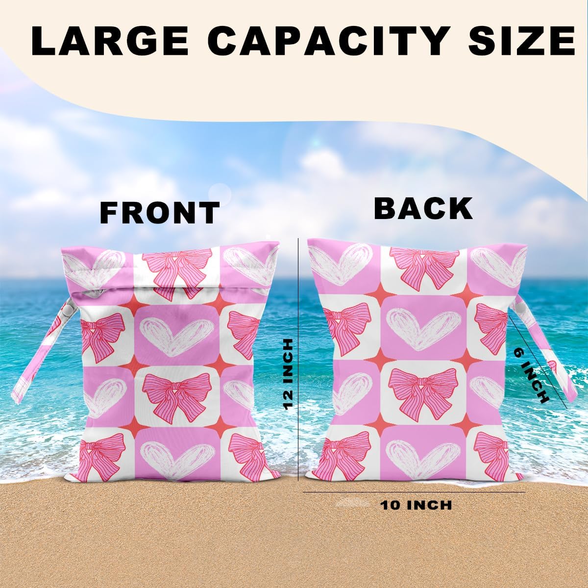 2Pcs Pink Bow Wet Bags 12x10 Inch, Heart Waterproof Wet Dry Bags, Reusable Washable Travel Laundry Bag for Swimsuit Beach Diapers Dirty Yoga Gym Clothes, Butterfly Gifts for Women Friend Travelers