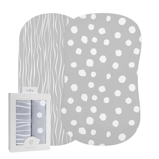 Bassinet Sheet Set 2 Pack 100% Jersey Cotton Grey and White Abstract Stripes and Dots by Ely's & Co.