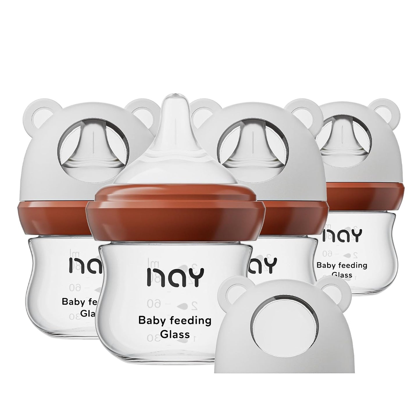 Natural Glass Baby Bottle for Breastfeeding Babies, 3oz Newborn Anti-Colic Baby Bottle with Slow Flow Nipples (SS), Clear, Wide Neck, 4 Pack, 0 Months+