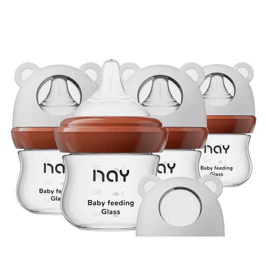 Natural Glass Baby Bottle for Breastfeeding Babies, 3oz Newborn Anti-Colic Baby Bottle with Slow Flow Nipples (SS), Clear, Wide Neck, 4 Pack, 0 Months+