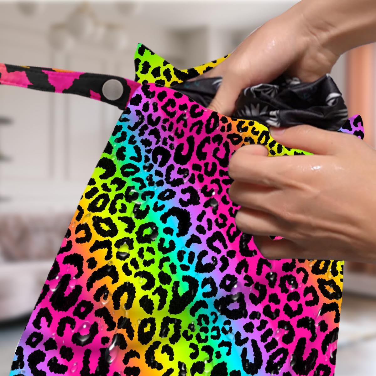 4 Pack Colorful Rainbow Neon Leopard Wet Bag Waterproof Washable Reusable Wet Dry Bag for Swimsuit Clothes Cloth Diaper Travel Beach Pool Gym Toiletries Gift for Women Mama Sister Christmas Birthday