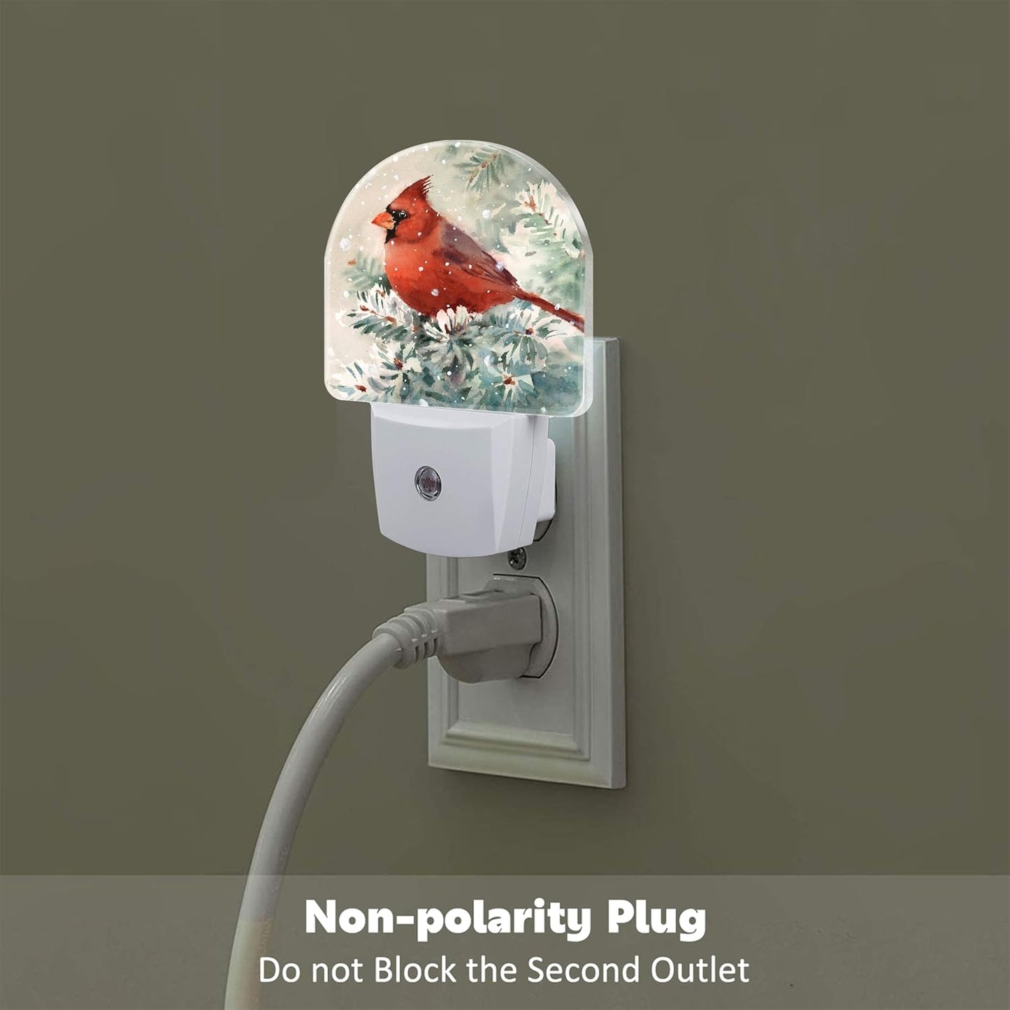 Winter Cardinal Pine Tree Night Light, Christmas Snow Red Cardinal Dusk to Dawn Night Light Plug in,0.5w Energy Saving Sleep Friendly NightLight for Kids Boys Girls Home Decor