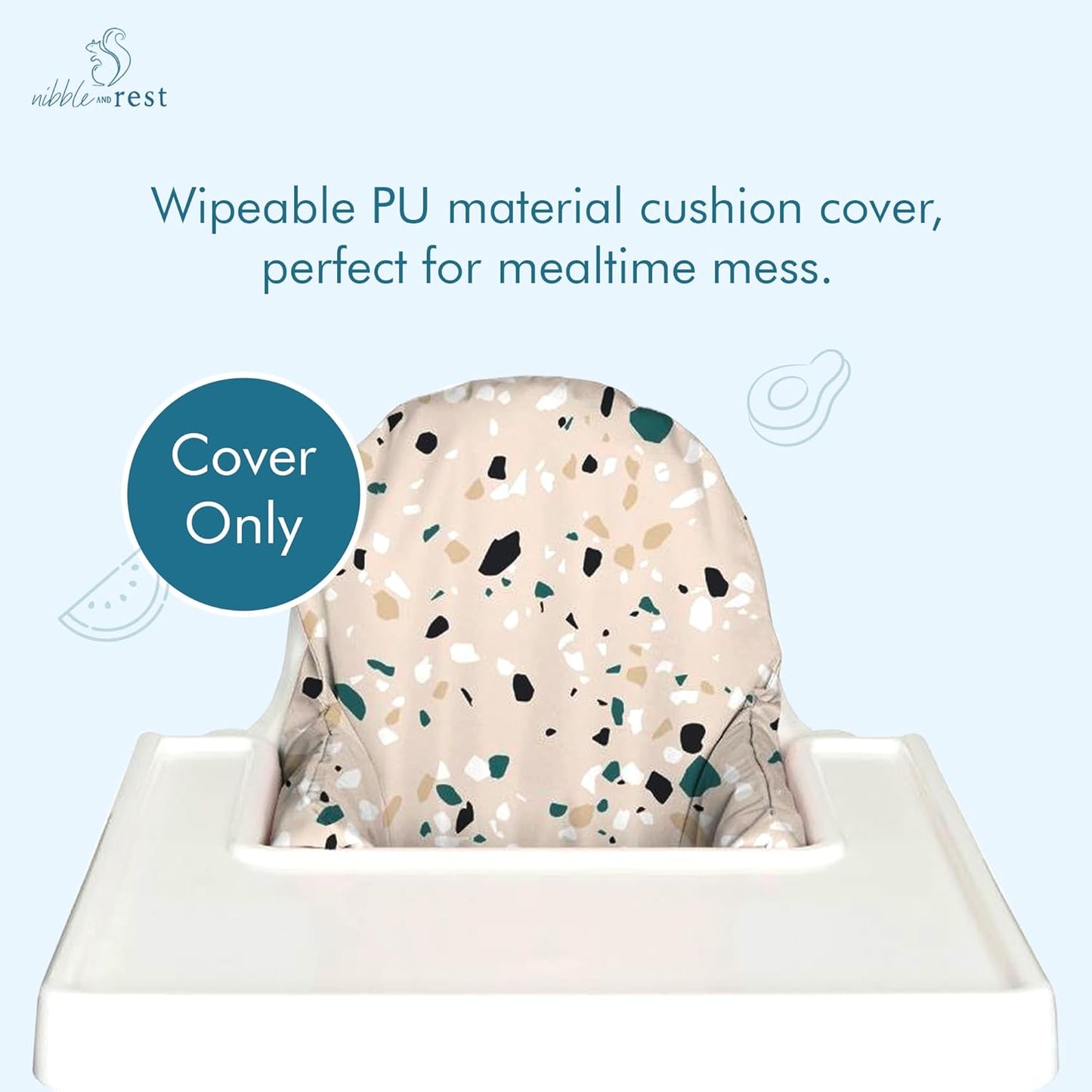 Nibble and Rest Highchair Cushion Cover for Inflatable Cushion, Compatible for IKEA Antilop Highchair,Accessories Stain-Proof and Wipeable Cover (Cushion NOT Included)(Earthyterrazzo)