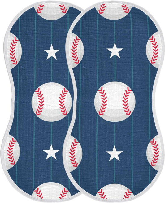 Muslin Baby Burp Cloths Set of 1, Soft Absorbent Baseball Stripe Muslin Washcloths, Bibs, Face Towel for Newborn Boys Girls, 22 x 11 Inch
