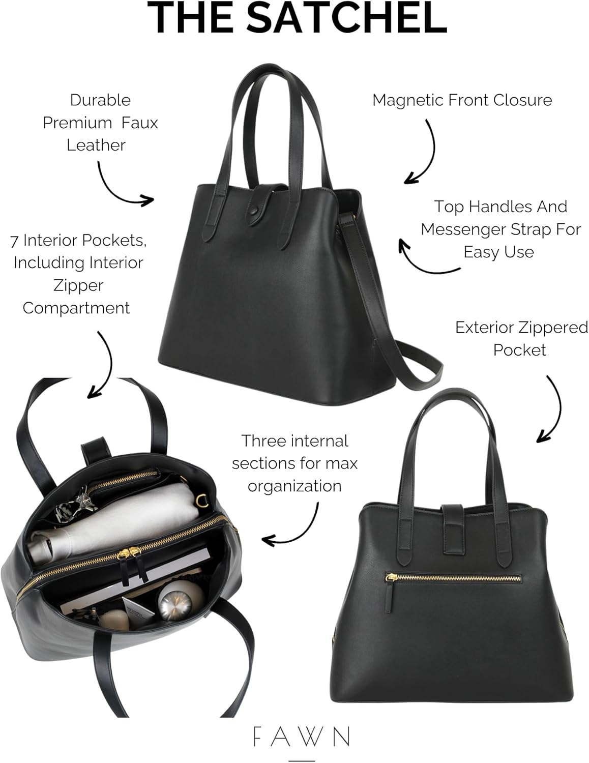 FAWN DESIGN Satchel Diaper Bag (Modern and Minimalist Travel Diaper Satchel to Hold Baby Essentials)