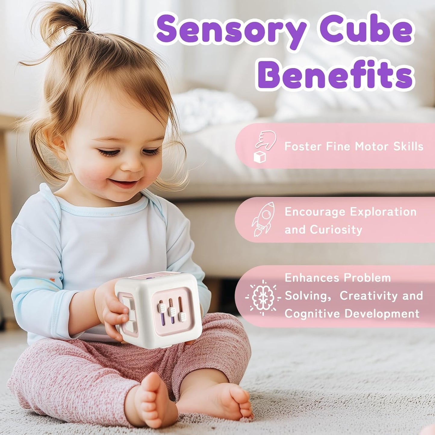Busy Cube Toy for 1 Year Old Girl Gifts, Montessori for Baby Girl, Travel Sensory Toys for Toddlers 1-3, Learning Fine Motor Skills| 1st Birthday Girl Gifts 12 Months Stocking Stuffers