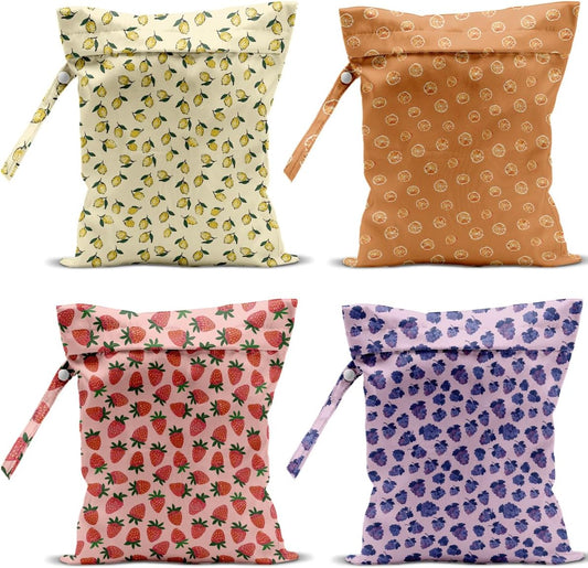 4 Pack Cute Fruit Wet Bag Waterproof Washable Reusable Wet Dry Bag for Swimsuit Clothes Cloth Diaper Travel Beach Pool Yoga Gym Toiletries Travel Beach Essentials Blueberry Strawberry