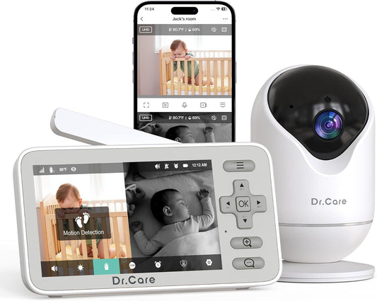 Dr.Care VistaView Lite Smart WiFi Baby Monitor - 4" 720P Split Screen & 1080P Camera App Control, Motion Alerts, HD Night Vision, Triple Security, 2-Way Talk, Video Recording, Multi-User