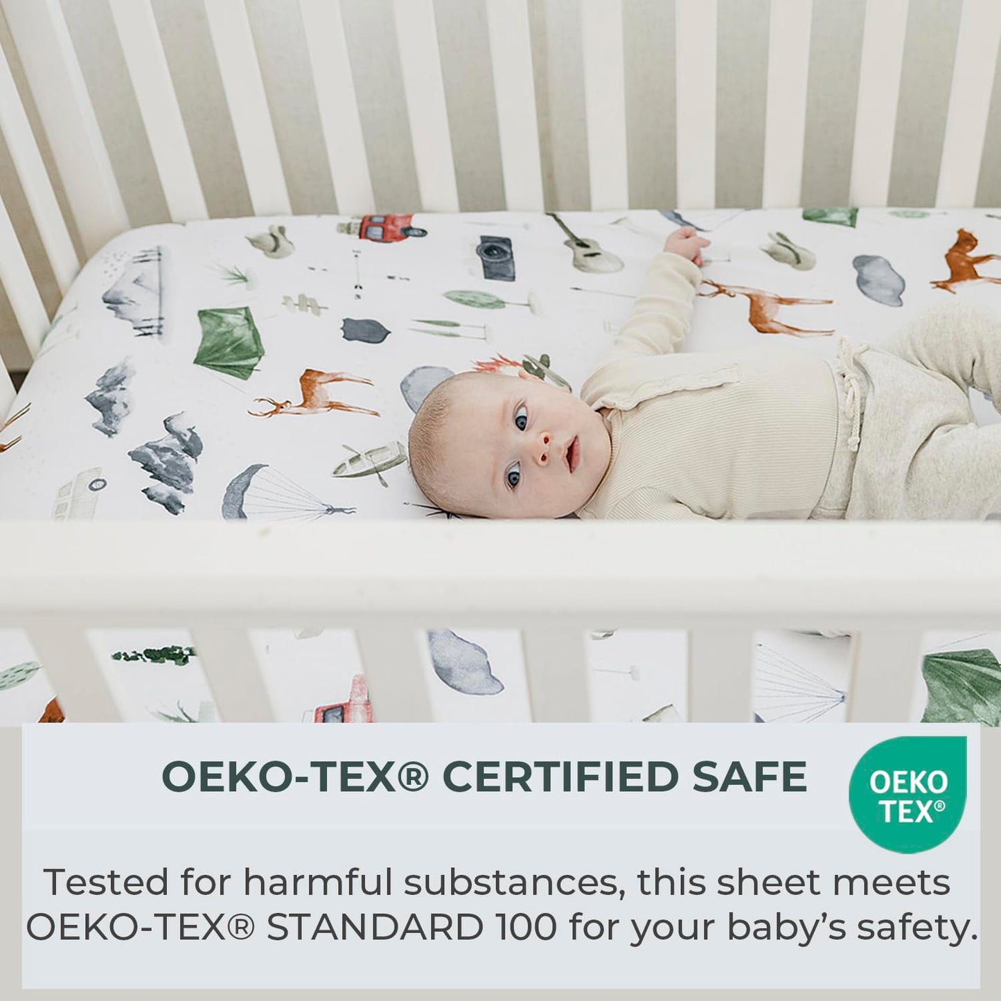 Pobibaby - 2 Pack Premium Fitted Baby Boy Crib Sheets for Standard Crib Mattress - Ultra-Soft Cotton Blend, Safe and Snug, and Stylish Woodland Sheet (Explore)