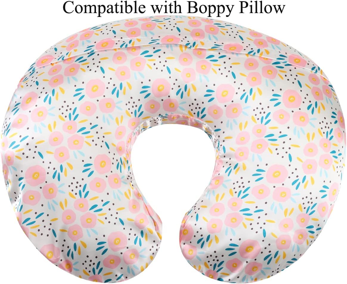 Satin Nursing Pillow Cover Set 2 Pack Ultra Soft Silk Compatible with Boppy Pillow for Breastfeeding Pillow Protect for Baby Hair and Skin Floral & Floral