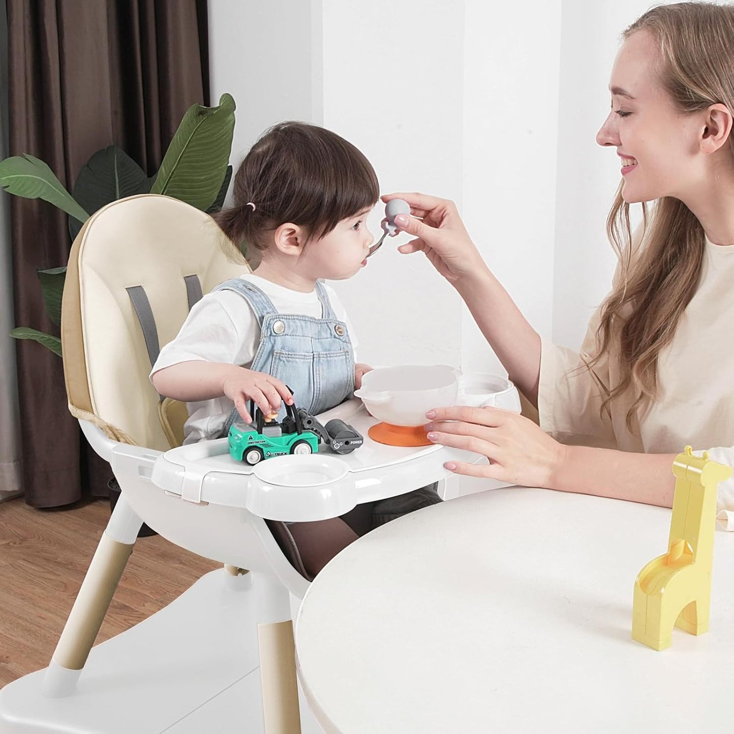 Gofirst 6 in 1 Baby High Chair,Convertible High Chairs for Babies and Toddlers/Booster Seat/Table and Chair Set,Baby Feeding Chair/5-Point Harness,4-Position Removable Tray&PU Cushion Baby Highchair