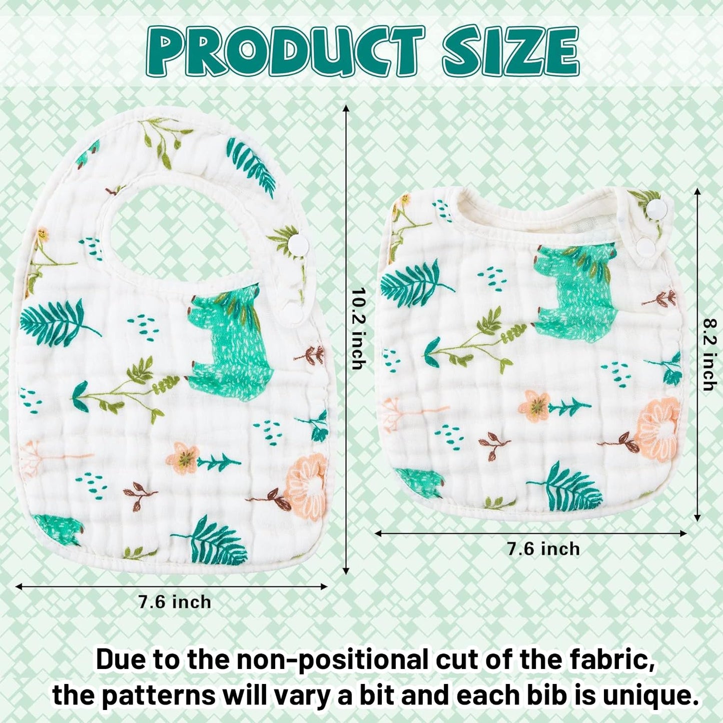 Zainpe 6Pcs Snap Muslin Cotton Baby Bibs Dinosaur Star Bear Pattern Bib, Adjustable Burp Cloths with 6 Absorbent & Soft Layers for Infants Newborns Toddlers Drooling Feeding Teething