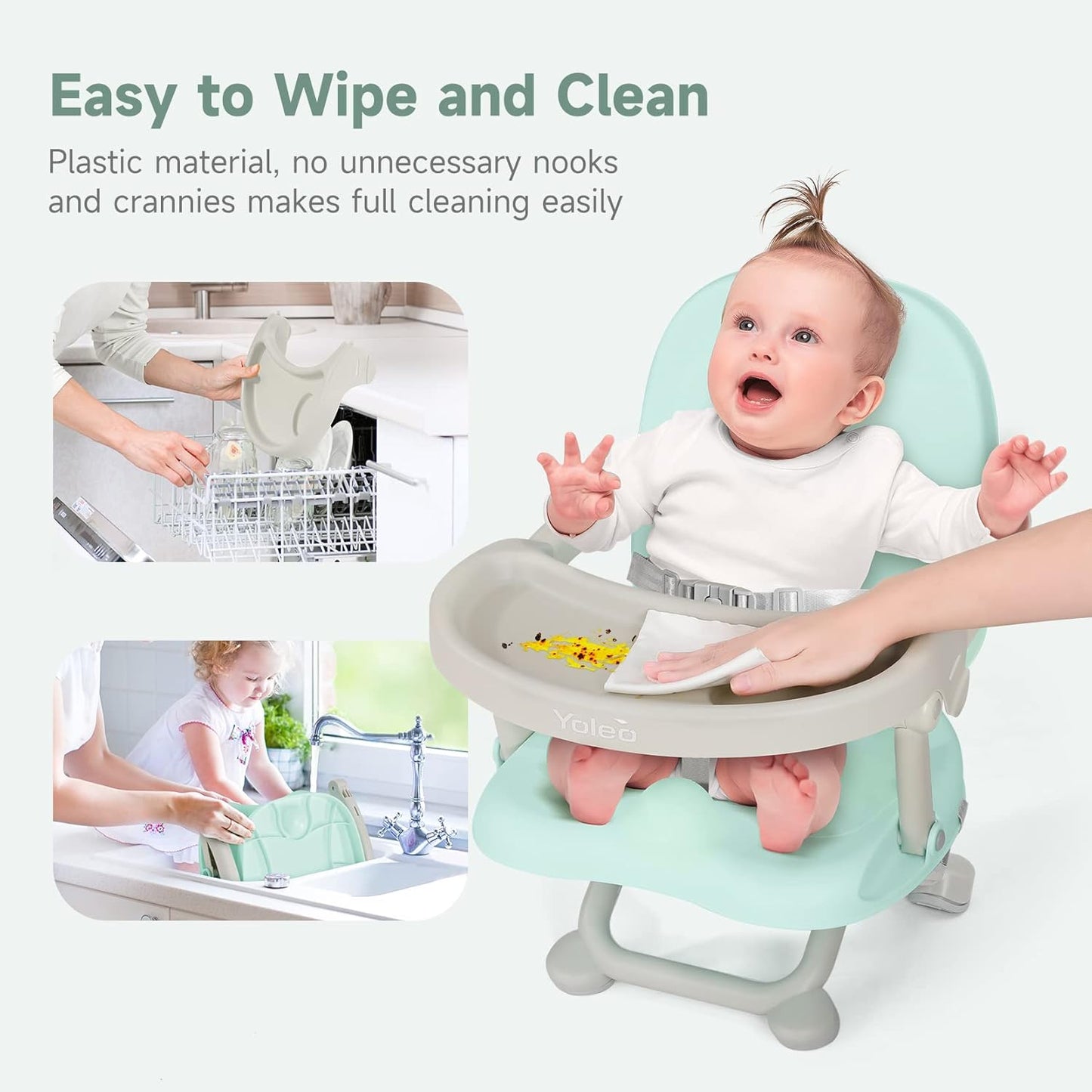 YOLEO Baby High Chair Booster Seat for Dining Table, Adjustable Height Travel Foldable High Chairs with Tray