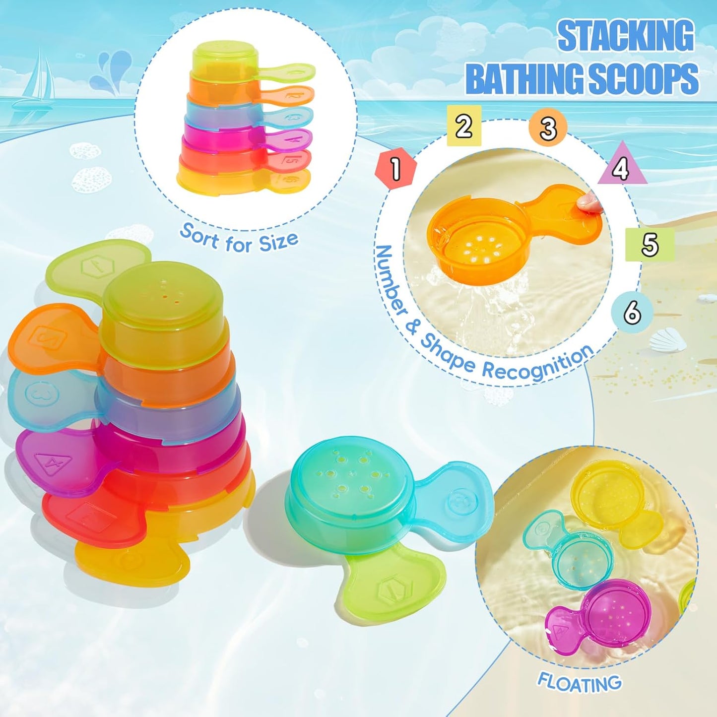 Baby Bath Toys for Kids Ages 1-3, 11PCS Mold Free Bath Toys for Toddlers with Floating Boats and Spoons, Baby & Toddler Bathtub Water Table Pool Sand Play Toys for Christmas Stocking Stuffers
