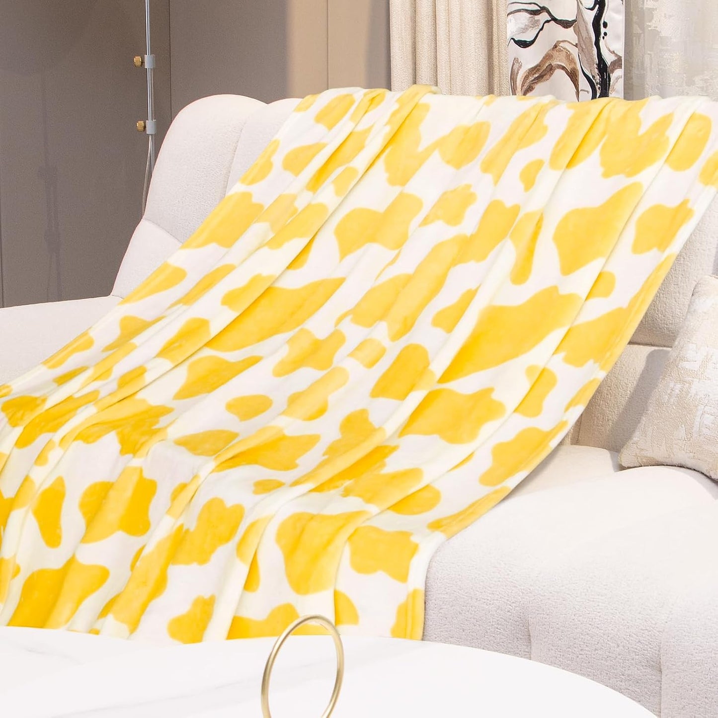 Yellow Throw Blanket for Bed - Cute Plush Soft Fleece Decorative Blanket for Couch - Bright Lemon Yellow Gifts for Women Girls Teens Birthday 50x60 Inch