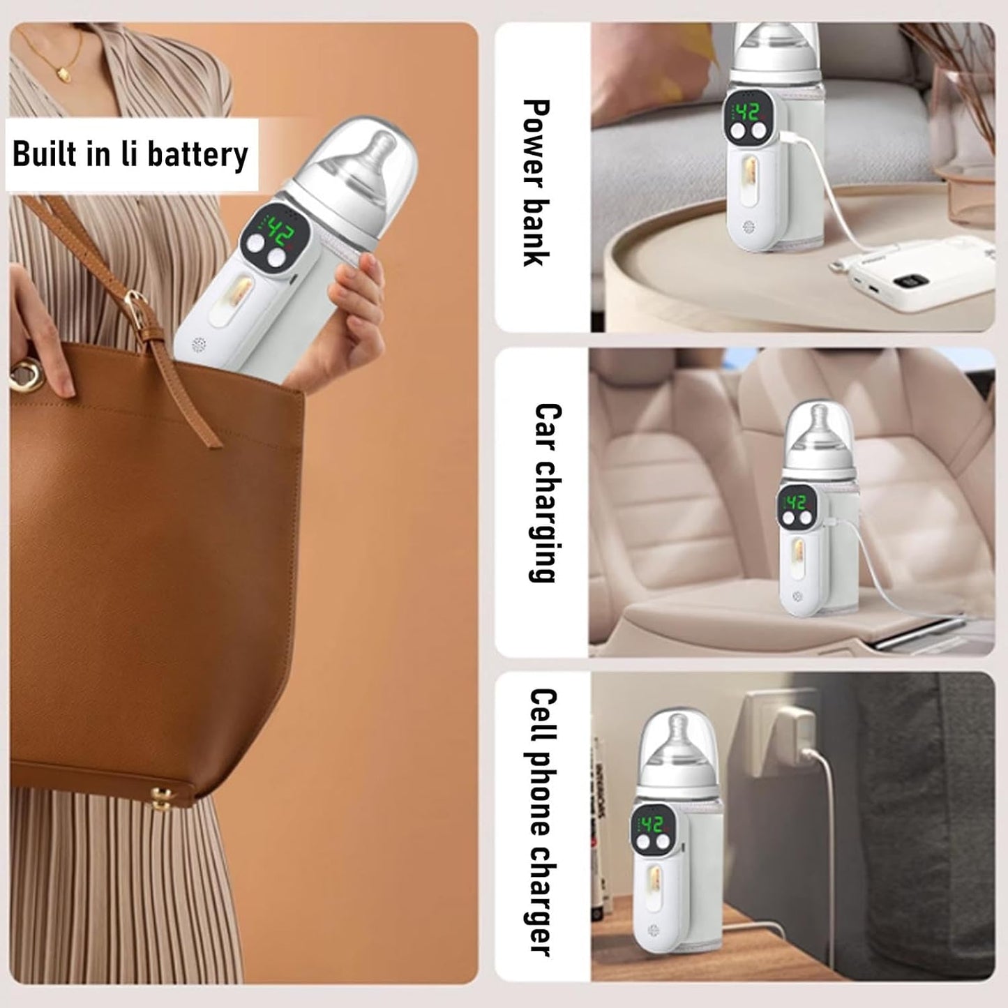 TOPINCN Portable Travel Bottle Warmer 18w Bottle Warmer Cordless 8000mah Rechargeable Constant Warming Portable Milk Bottle Heater for Travel