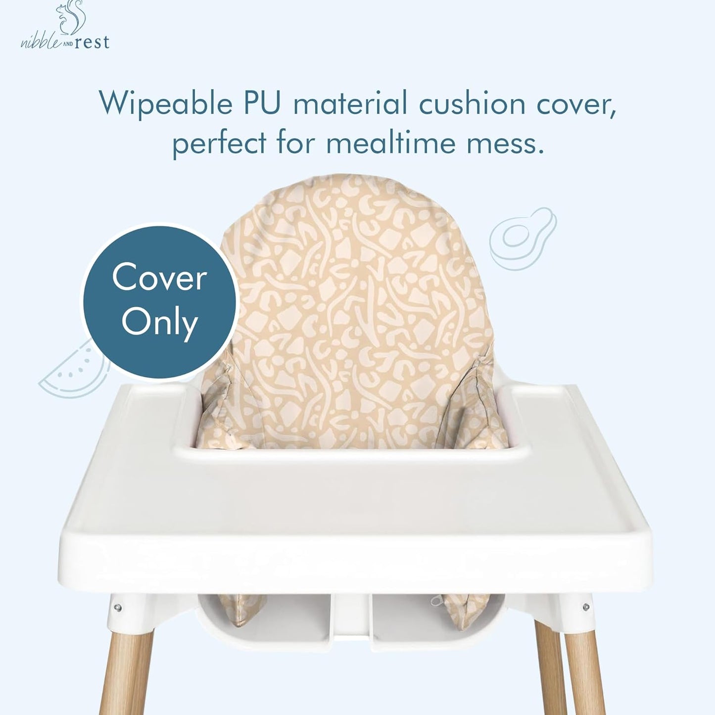 Nibble and Rest Highchair Cushion Cover for Inflatable Cushion, Compatible for IKEA Antilop Highchair,Accessories Stain-Proof and Wipeable Cover (Cushion NOT Included)(Sand Savannah)