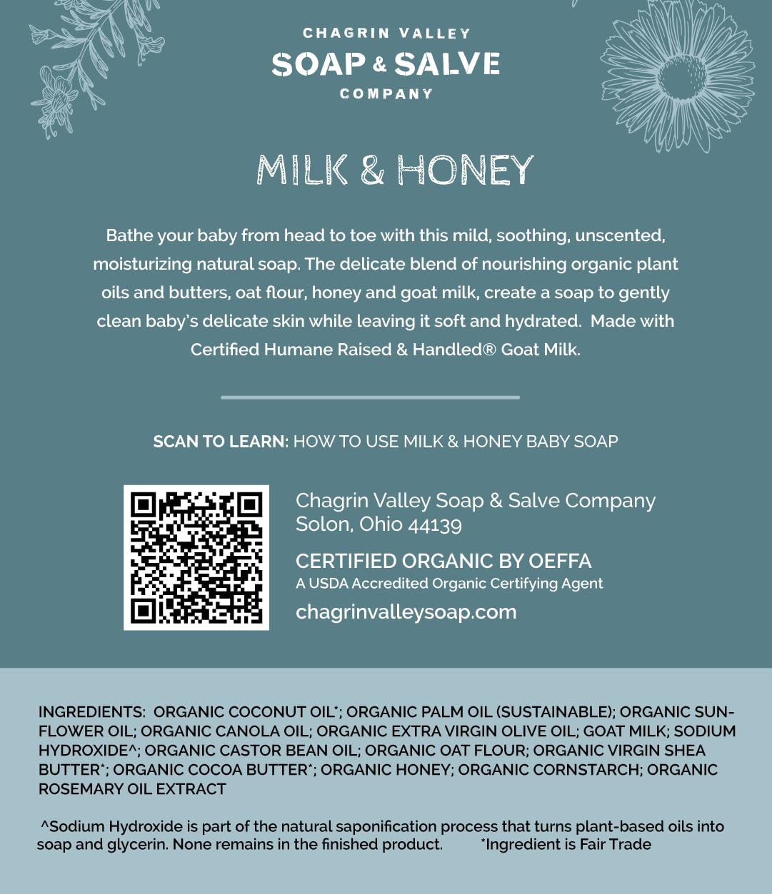 Chagrin Valley Soap & Salve Baby Shampoo Baby Soap Bar from Oat, Honey & Goat Milk - Unscented & Moisturizing - For Babies Sensitive Dry Skin & Eczema - 3.5 oz Shampoo Bar & Organic Body Wash