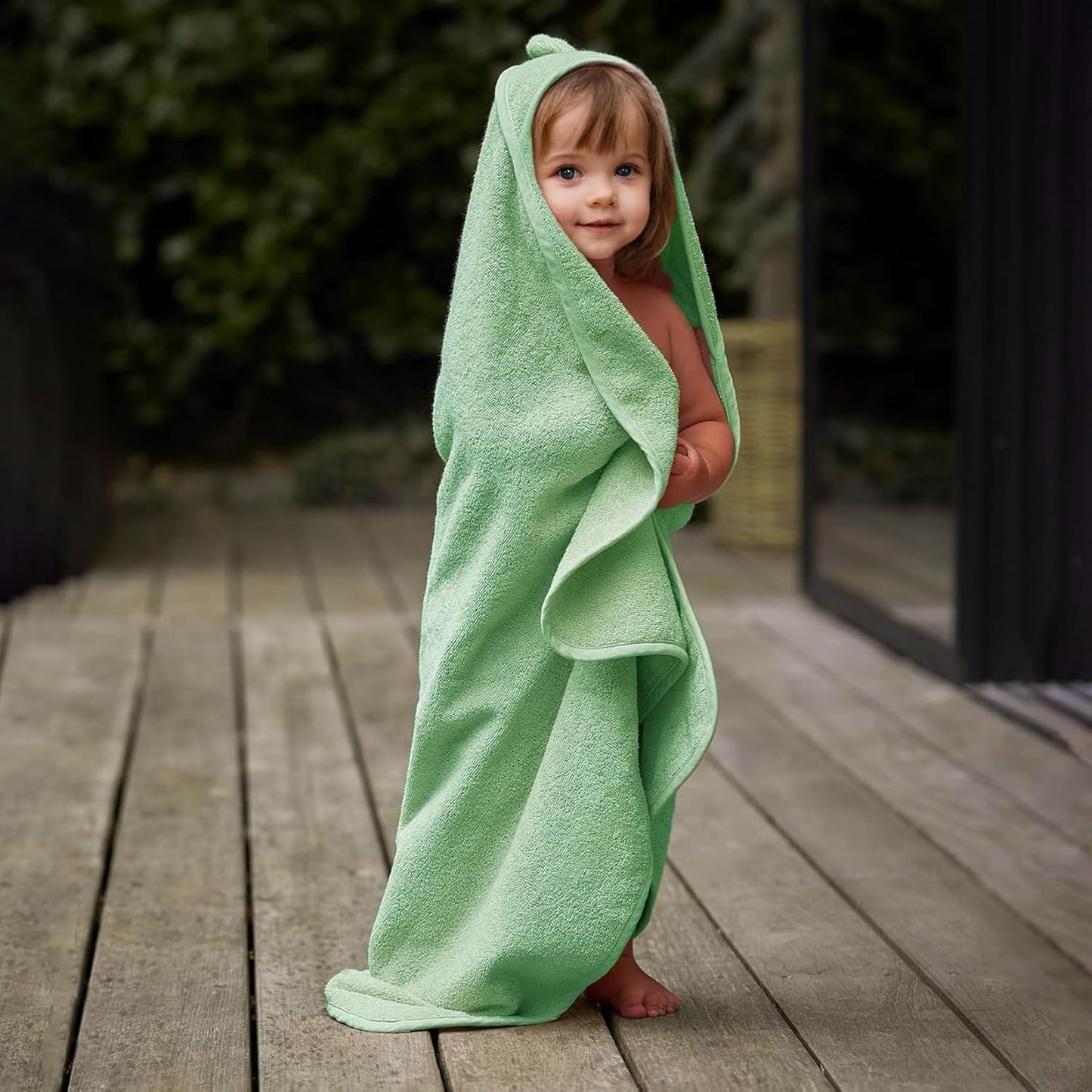 ROMASA Baby Bath Towel with Hooded Cute Design Ultra Soft Thick Cotton Bath Towel Shower Gift for Newborn,35X35 inches (Green)