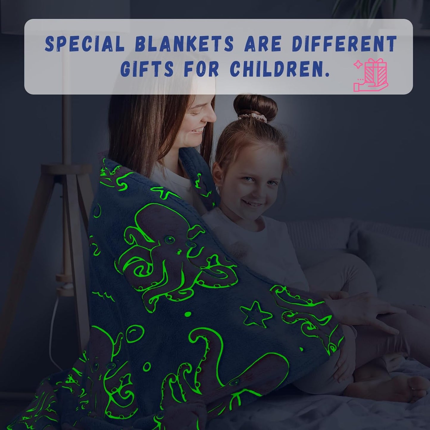 Glow in The Dark Octopus Blanket for Kids - Soft Fleece Ocean Animal Throw Blanket Sea Creature Octopus Gifts Toys for Boys & Girls 3-12 Years Old 50x60inch